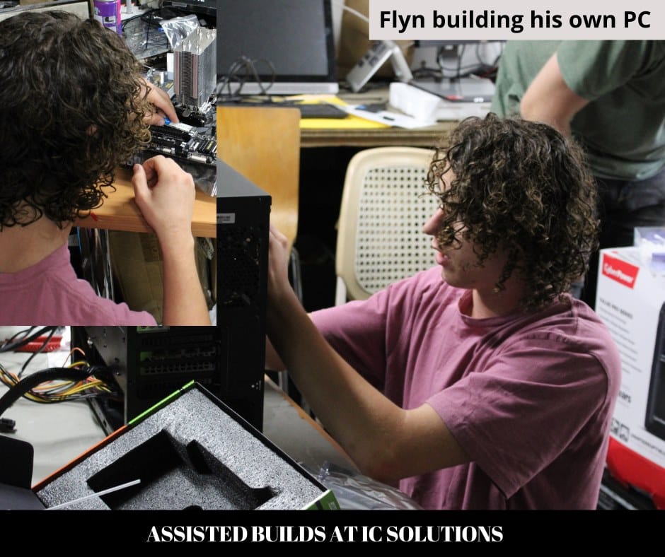 Flyn assembling his own PC at the IC-Solutions workbench